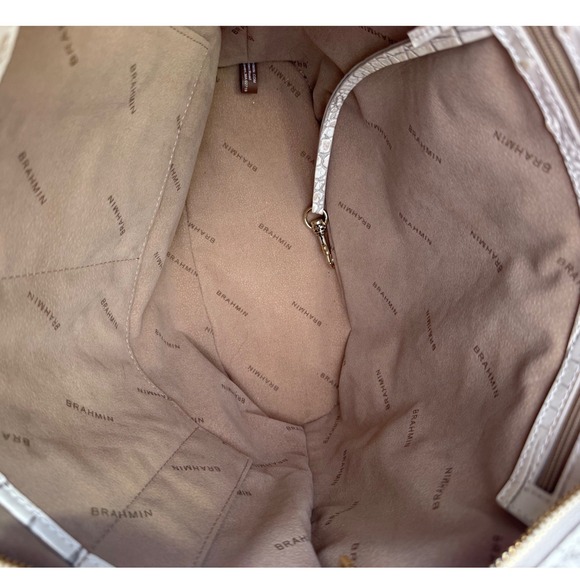 Brahmin Woven Straw Tote White Croc Embossed Leather Shoulder Bag - Picture 5 of 9